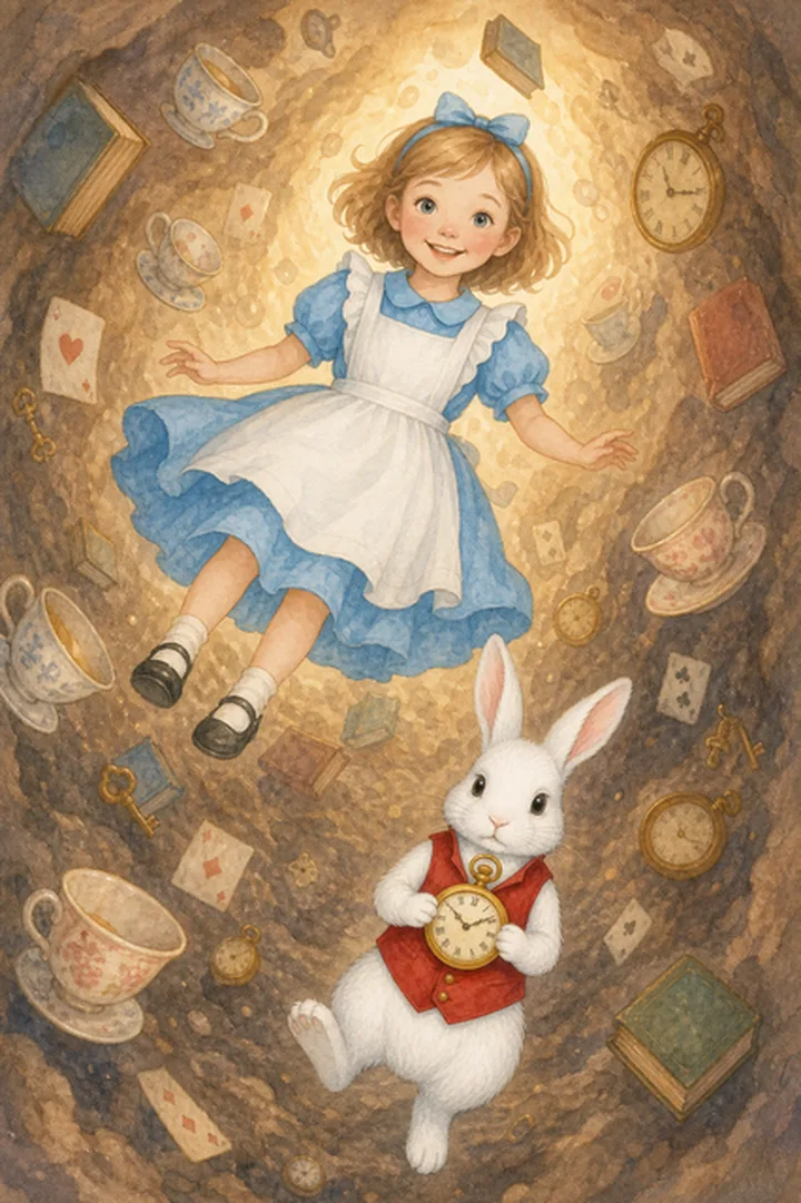 Page illustrée d'Alice au pays des merveilles personnalisée